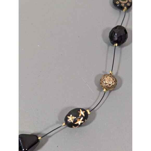 VTG Lonnie Lovness Black Gold Tone Star Bead Wire Station Necklace 20" - Picture 4 of 8
